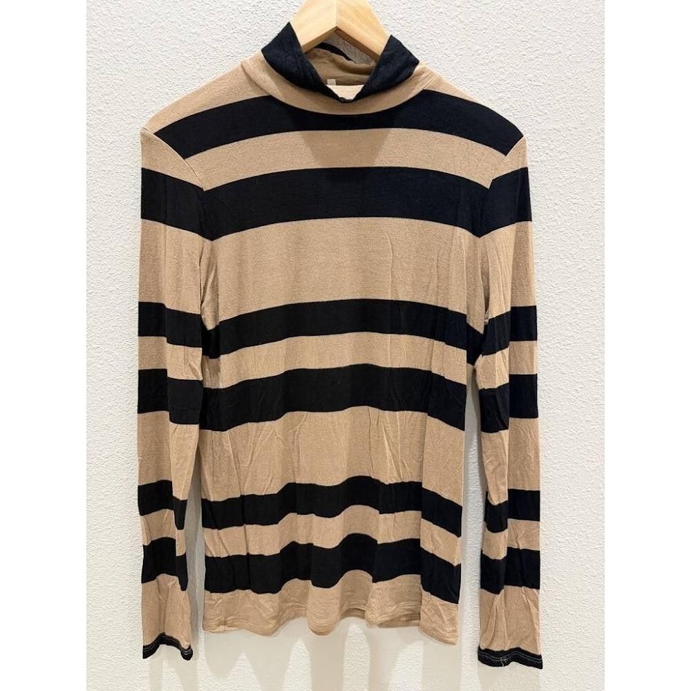 Banana Republic Tan Black Striped Turtleneck Top S